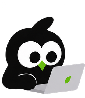 Owl working on a laptop